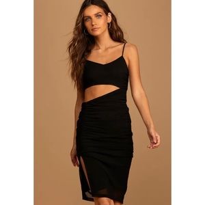 Lulu's Black Cutout Ruched Midi Dress
